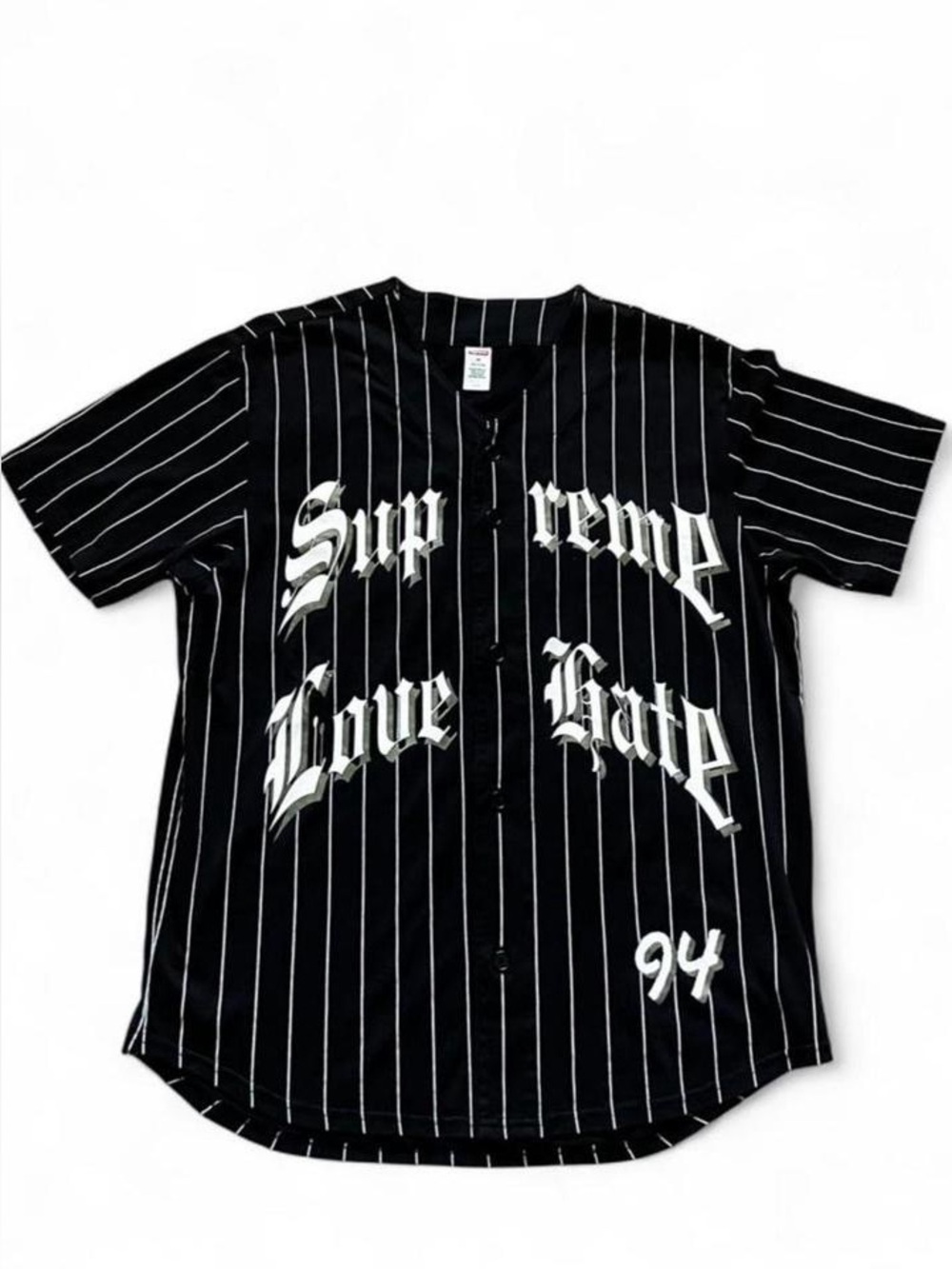 Supreme Love Hate 94 Baseball Jersey FW19 Black Size M